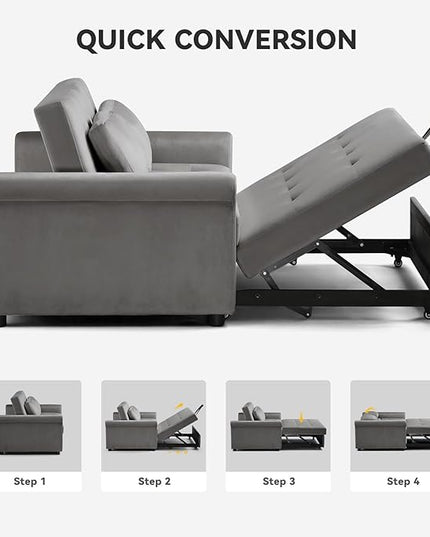 COMHOMA 55" Sleeper Sofa Bed, 3-in-1 Pull Out Couch with Adjustable Backrest and Pillows, Convertible Sleeper Couch for Living Room and Office (Grey) - LeafyLoom