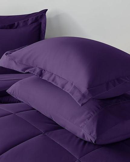 CozyLux Queen Comforter Set with Sheets 7 Pieces Bed in a Bag Purple All Season Bedding Sets with Comforter, Pillow Shams, Flat Sheet, Fitted Sheet and Pillowcases - LeafyLoom