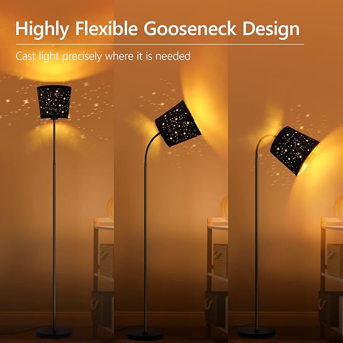 LED Floor Lamp, Standing Lamp for Living Room with Linen Lamp Shade,Adjustable Gooseneck Modern Reading Light,Floor Lamps for Bedroom,Office,Farmhouse,6W LED Bulb Included - LeafyLoom