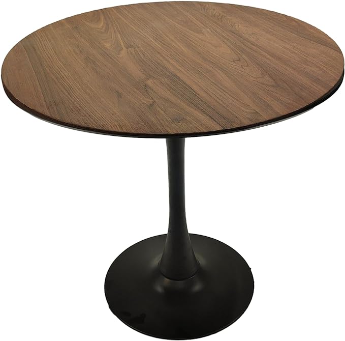 NicBex 31.5Inch Round Dining Table,Minimalist Kitchen Table with MDF Walnut Tabletop and Pedestal Base for 2 to 4,Leisure Coffee Table for Kitchen,Small Space and Living Room,Space-Saving,Walnut+Black - LeafyLoom