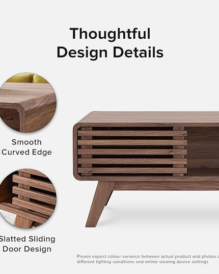 mopio Ensley Coffee Table, Mid Century Modern Table with Storage, Farmhouse Wood Coffee Table for Living Room Fluted (Walnut) - LeafyLoom