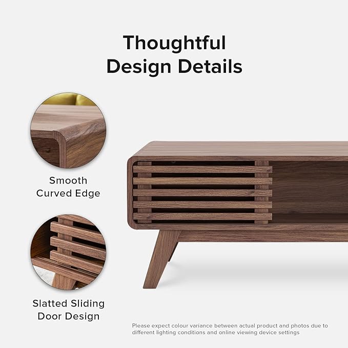 mopio Ensley Coffee Table, Mid Century Modern Table with Storage, Farmhouse Wood Coffee Table for Living Room Fluted (Walnut) - LeafyLoom