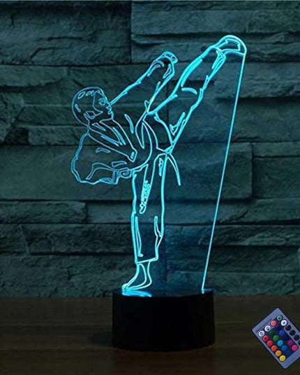 Creative 3D Taekwondo Night Light 16 Colors Changing USB Power Remote Control Touch Switch Decor Lamp Optical Illusion Lamp LED Table Desk Lamp Children Kids Christmas Brithday Gift - LeafyLoom