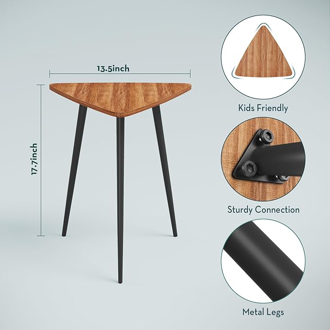 SAYGOER Walnut End Table Small Triangle Side Table Mid Century Night Stand Rustic Farmhouse Bedside Table,Retro Accent Sofa Table for Living Room Bedroom Easy Assembly,Walnut Oak - LeafyLoom