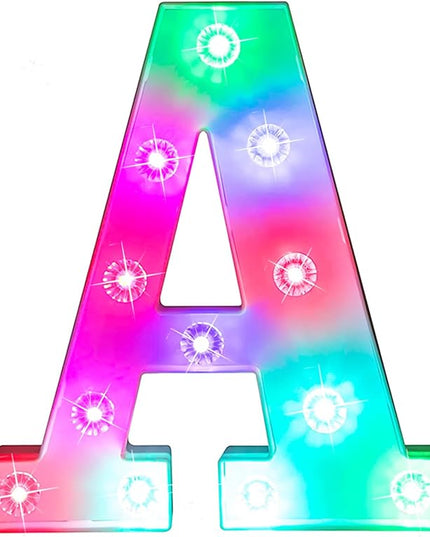 Glintee Light Up Letters Letter Lights - Colorful LED Letters Lights Alphabet for Romantic Valentines Day Night Lights Wedding Birthday Party Home Bar Decor- (Colorful A) - LeafyLoom