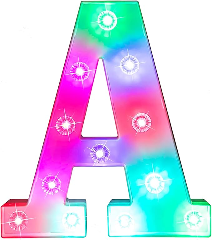 Glintee Light Up Letters Letter Lights - Colorful LED Letters Lights Alphabet for Romantic Valentines Day Night Lights Wedding Birthday Party Home Bar Decor- (Colorful A) - LeafyLoom