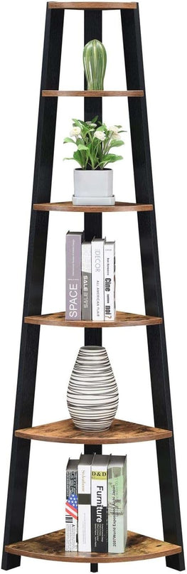 Convenience Concepts Newport 5-Tier Corner Bookshelf, Barnwood/Black - LeafyLoom