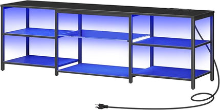 HOOBRO LED TV Stand for 75 Inch TVs with Charging Station, Gaming Entertainment Center with 3-Tier Open Storage, Long 63” Media TV Console Table, TV Stand for Living Room, Bedroom, Black BB21UDDS01 - LeafyLoom