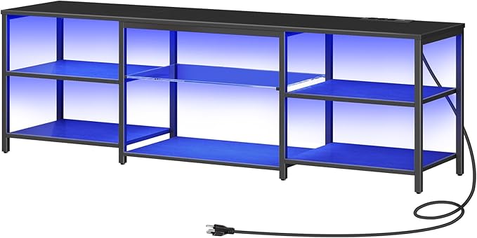 HOOBRO LED TV Stand for 75 Inch TVs with Charging Station, Gaming Entertainment Center with 3-Tier Open Storage, Long 63” Media TV Console Table, TV Stand for Living Room, Bedroom, Black BB21UDDS01 - LeafyLoom