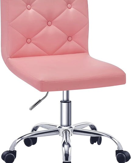 VECELO PU Leather Mid-Back Armless Desk Chair Adjustable Height 360° Rolling Swivel for Home Office Work, Pink - LeafyLoom