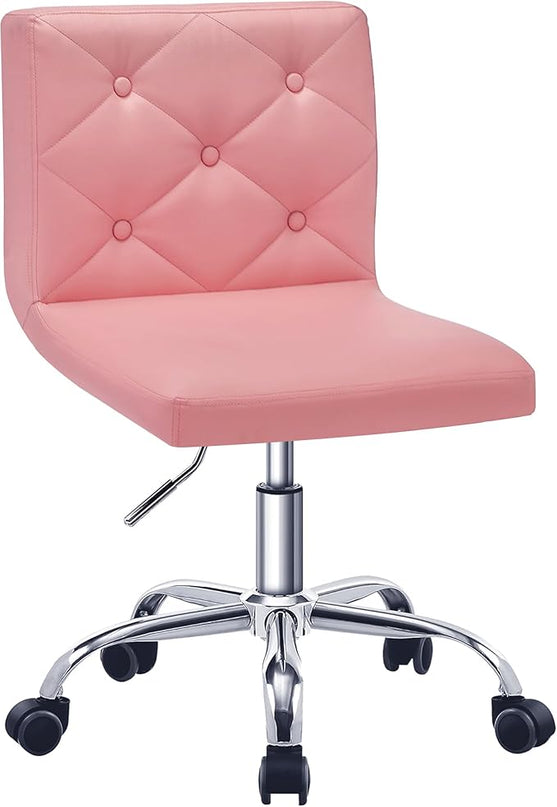 VECELO PU Leather Mid-Back Armless Desk Chair Adjustable Height 360° Rolling Swivel for Home Office Work, Pink - LeafyLoom
