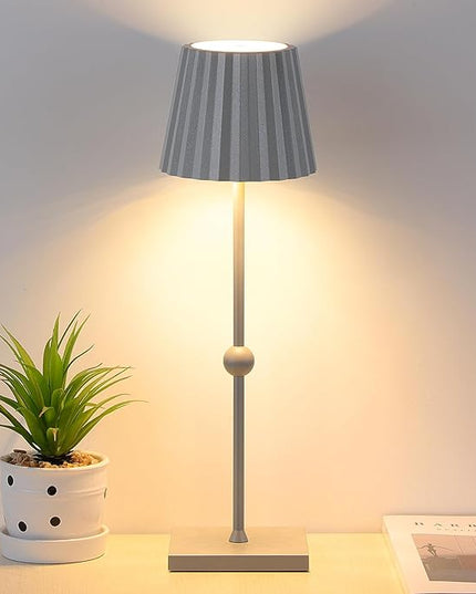 GGOYING Battery Operated Table Lamp,5200mAh Cordless Portable LED Lamp with 3 Temperature, Stepless Dimmable Minimalist Battery LED Night Light Camping(Gray) - LeafyLoom