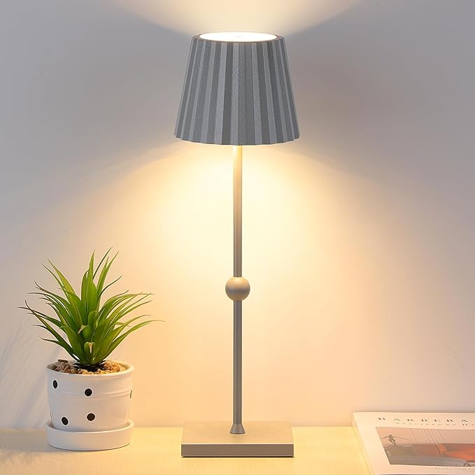 GGOYING Battery Operated Table Lamp,5200mAh Cordless Portable LED Lamp with 3 Temperature, Stepless Dimmable Minimalist Battery LED Night Light Camping(Gray) - LeafyLoom