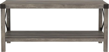 Walker Edison Sedalia Modern Farmhouse Metal X Coffee Table, 40 Inch, Grey Wash - LeafyLoom