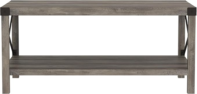 Walker Edison Sedalia Modern Farmhouse Metal X Coffee Table, 40 Inch, Grey Wash - LeafyLoom