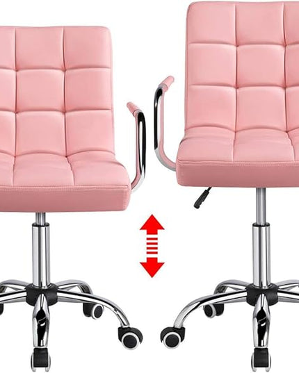 Yaheetech Desk Chairs with Wheels/Armrests Modern PU Leather Office Chair Height Adjustable Home Computer Executive Chair on Wheels 360° Swivel - Pink - LeafyLoom