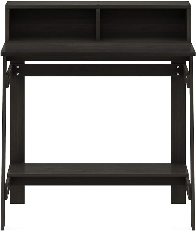Furinno Simplistic a Frame Computer Desk, Espresso & Just 3-Tier Turn-N-Tube End Table/Side Table/Night Stand/Bedside Table with Plastic Poles, 1-Pack, Americano/Black - LeafyLoom