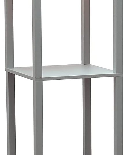 Simple Designs LF1037-GRY Organizer Storage Shelf with 2 Ports, 1 Charging Outlet and Linen Shade USB Etagere Floor Lamp, Gray - LeafyLoom