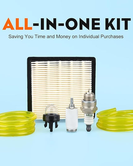Hipa BP42 Air Filter Compatible with Ryobi RY08420 RY08420A Replace # 900777005, 30805407, 308054093 with Fuel Lines, Primer Bulb, Fuel Filter, Spark Plug Backpack Blower Repower Kit - LeafyLoom