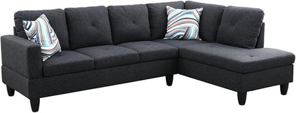 ROOMTEC L Shape Sectional Sofa Set, 5 Seat Upholstered Corner Couch with Storage Ottoman & Right Chaise Lounge, Luxurious Linen Tufted Cushions, for Living Room, Apartment, Black - LeafyLoom