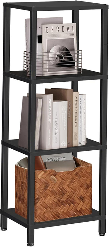 TUTOTAK Bookshelf, 4-Tier Tall Book Shelf, Narrow Bookcase for Small Space, DIY Stackable Bookshelf, for Living Room, Office, Study, Entryway, Industrial, Black BS01BK004 - LeafyLoom