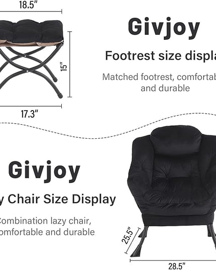 Lazy Chair and Ottoman, Large Accent Lounge Chair with Armrests and a Side Pocket, Modern Leisure Upholstered Sofa Reading Armchair with Footrest for Bedroom, Living Room, Dorm Rooms, Office - LeafyLoom
