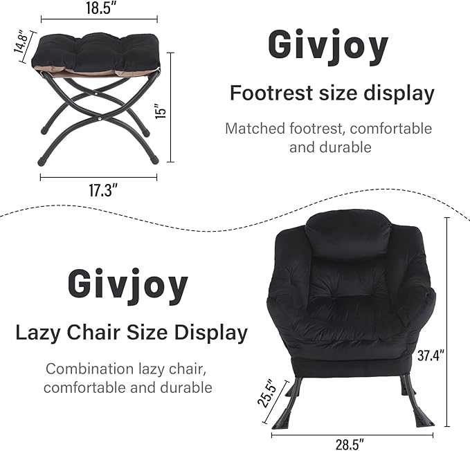 Lazy Chair and Ottoman, Large Accent Lounge Chair with Armrests and a Side Pocket, Modern Leisure Upholstered Sofa Reading Armchair with Footrest for Bedroom, Living Room, Dorm Rooms, Office - LeafyLoom