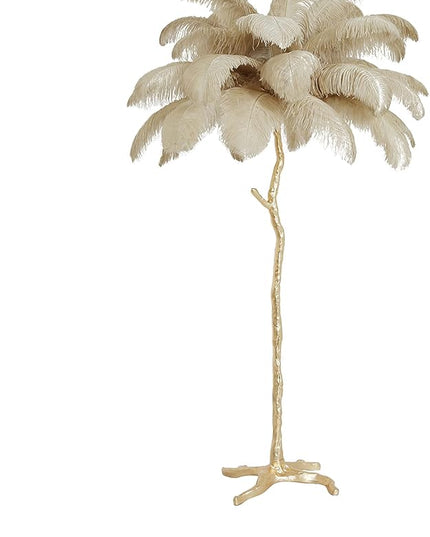 Luxury Resin Ostrich Feather Lamp, 35 Pieces real ostrich feathers,Feather Floor Lamp,Standing Lamp for Living Room, Bedroom and Office 67” Tall Feather Lamp (Ostrich Color) - LeafyLoom