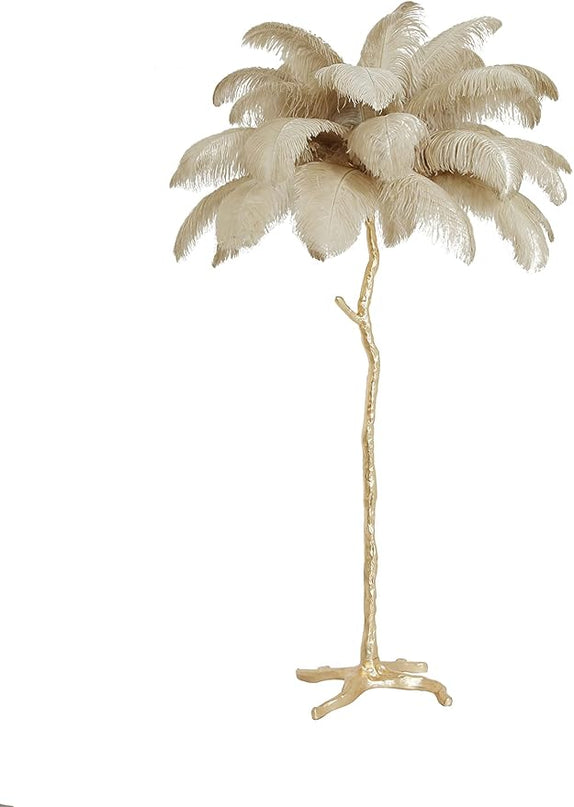 Luxury Resin Ostrich Feather Lamp, 35 Pieces real ostrich feathers,Feather Floor Lamp,Standing Lamp for Living Room, Bedroom and Office 67” Tall Feather Lamp (Ostrich Color) - LeafyLoom