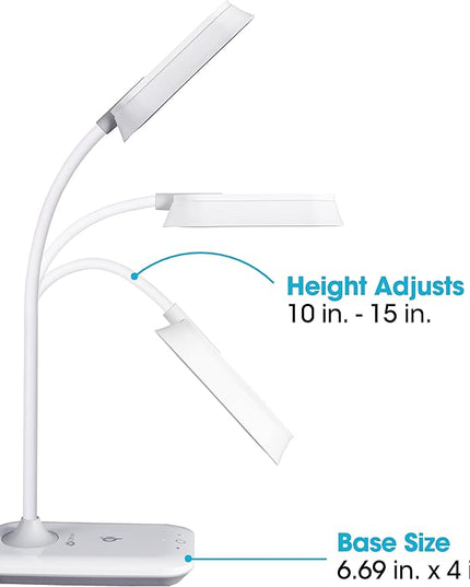 OttLite Achieve LED Sanitizing Desk Lamp Wireless Charging and USB Charging - Touch Activated, Flexible Neck, Modern Light for Reading, Crafting & Office Desktop - LeafyLoom
