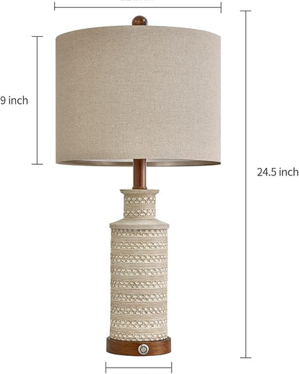BOBOMOMO 24.5'' 3-Way Dimmable Touch Control Table Lamp Set of 2 with Dual USB Charging Ports for Bedroom Living Room Vintage Rustic Farmhouse Traditional Nightstand Bedside Lamps(Bulbs Included) - LeafyLoom