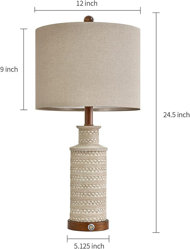 BOBOMOMO 24.5'' 3-Way Dimmable Touch Control Table Lamp Set of 2 with Dual USB Charging Ports for Bedroom Living Room Vintage Rustic Farmhouse Traditional Nightstand Bedside Lamps(Bulbs Included) - LeafyLoom