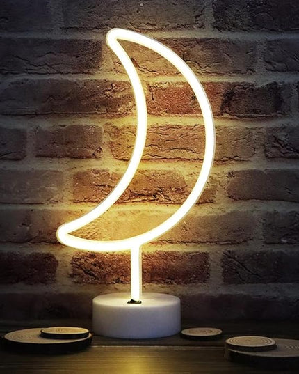 LED Moon Neon Signs, Crescent Night Lights USB Battery Operated Moon Lamp for Birthday Party, Wedding, Halloween, Christmas Decorations-Moon with Holder Base(Warm White) - LeafyLoom