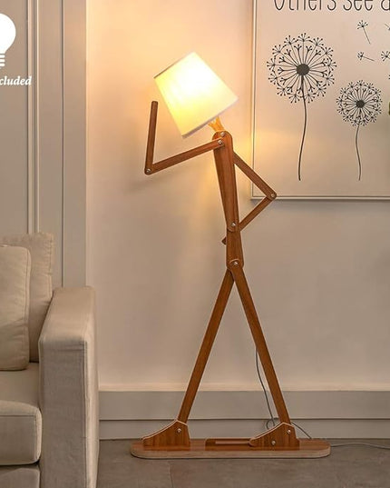 Cool Tall Floor Lamp Decorative Reading Standing Wood Swing Arm Wood Lighting for Corner Kids Boys Girls Bedroom Living Room Home Improvement Office Farmhouse - with LED Bulb (Walnut) - LeafyLoom