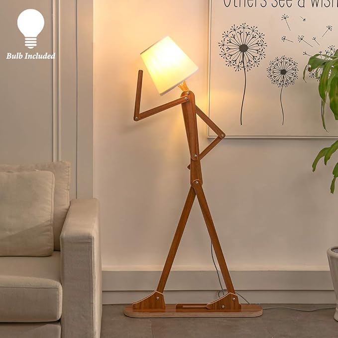 Cool Tall Floor Lamp Decorative Reading Standing Wood Swing Arm Wood Lighting for Corner Kids Boys Girls Bedroom Living Room Home Improvement Office Farmhouse - with LED Bulb (Walnut) - LeafyLoom