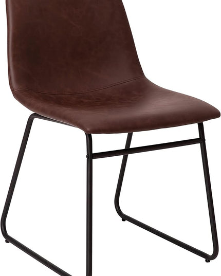 Flash Furniture Butler 18 Inch Commercial Grade LeatherSoft Dining Table Height Chair, Mid-Back Black Sled Base with Dark Brown LeatherSoft Upholstery, Set of 2 - LeafyLoom