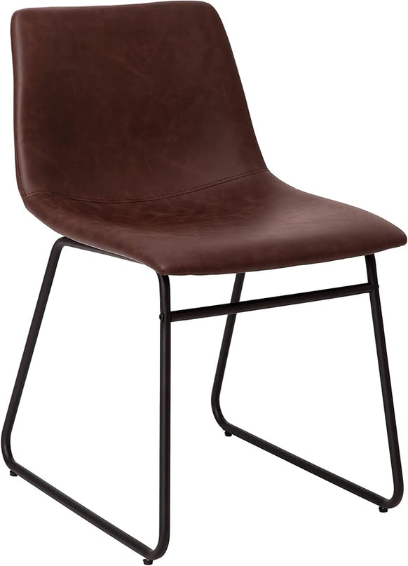 Flash Furniture Butler 18 Inch Commercial Grade LeatherSoft Dining Table Height Chair, Mid-Back Black Sled Base with Dark Brown LeatherSoft Upholstery, Set of 2 - LeafyLoom