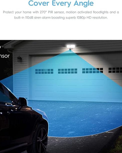 Amcrest Floodlight Camera, Smart Home 1080P Security Outdoor Camera Wireless WiFi with Flood Light, Built-in Siren Alarm, 114° View, IP65 Waterproof, MicroSD & Cloud Storage, ASH26-W Amcrest