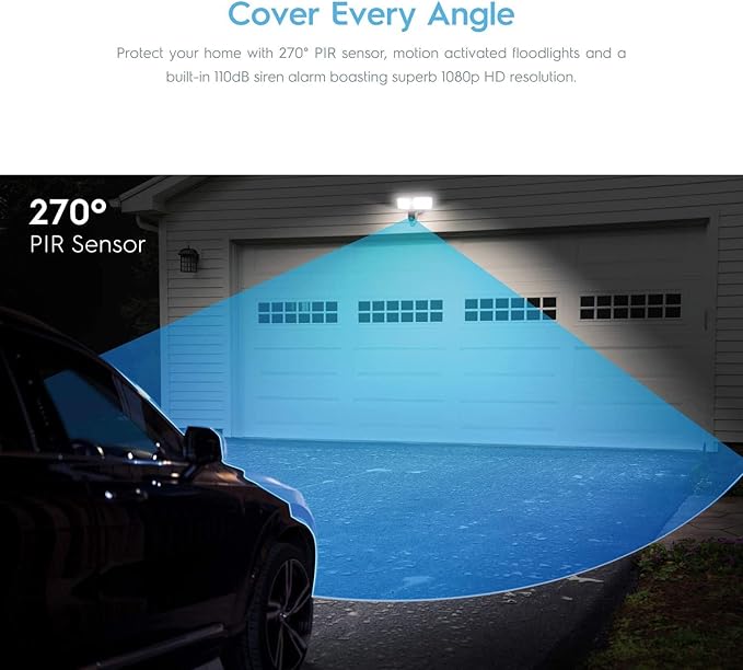 Amcrest Floodlight Camera, Smart Home 1080P Security Outdoor Camera Wireless WiFi with Flood Light, Built-in Siren Alarm, 114° View, IP65 Waterproof, MicroSD & Cloud Storage, ASH26-W Amcrest