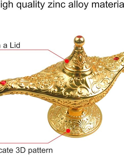 Vintage Legend Aladdin Lamp Magic Genie Wishing Light,Collectable Rare Classic Arabian Costume Props Lamp Tabletop Decor Crafts for Home/Wedding Decoration (Gold) - LeafyLoom