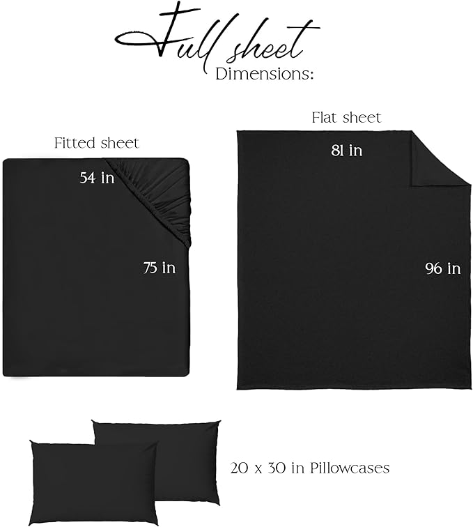 Northwest Ashford Home Essentials Bedding, 4 Piece Full Size Sheet Set, Stretch Limo Black - LeafyLoom