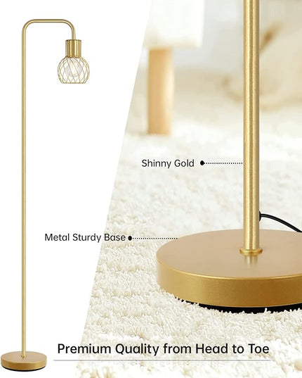 Brass Gold Floor Lamp for Living Room, Modern Industrial Standing Lamp with 6W LED Bulb, Foot Switch, Metal Tall Stand Up Lamp, Minimalist Farmhouse Boho Pole Lamp for Bedroom, Office, Vintage, Rustic - LeafyLoom