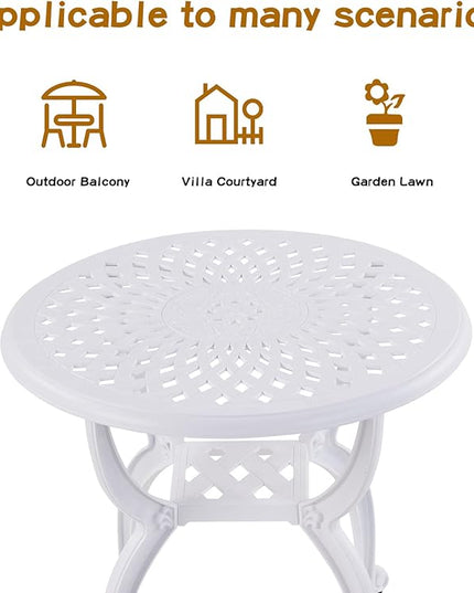 Jardin DE CENTENNAIL 3-Piece Outdoor Bistro Set Cast Aluminum Rust-Resistant Patio Furniture Armchairs Design (White) - LeafyLoom