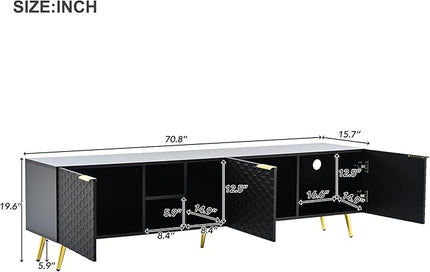 Merax Modern Minimalist Geometric TV Stand with Metal Handles and Gold Legs for Televisions Up to 80'' Multi-Functional Storage Cabinet, Entertainment Center for Living Room, 70.80" Length, Black - LeafyLoom
