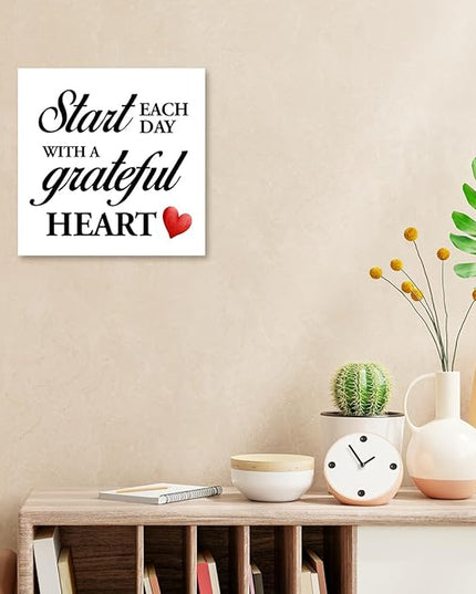 Start Each Day with a Grateful Heart Wood Block Sign Desk Decor,Grateful Table Sign Wooden Box Plaque Sign Desk Decor for Home College Office Shelf Table Decor Decorations - LeafyLoom