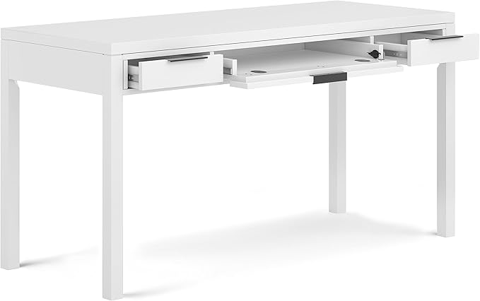 SIMPLIHOME Hollander Solid Wood Contemporary 60 Inch Wide Desk in White, for The Office Desk, Writing Table, Workstation and Study Table Distressed Dark Brown - LeafyLoom