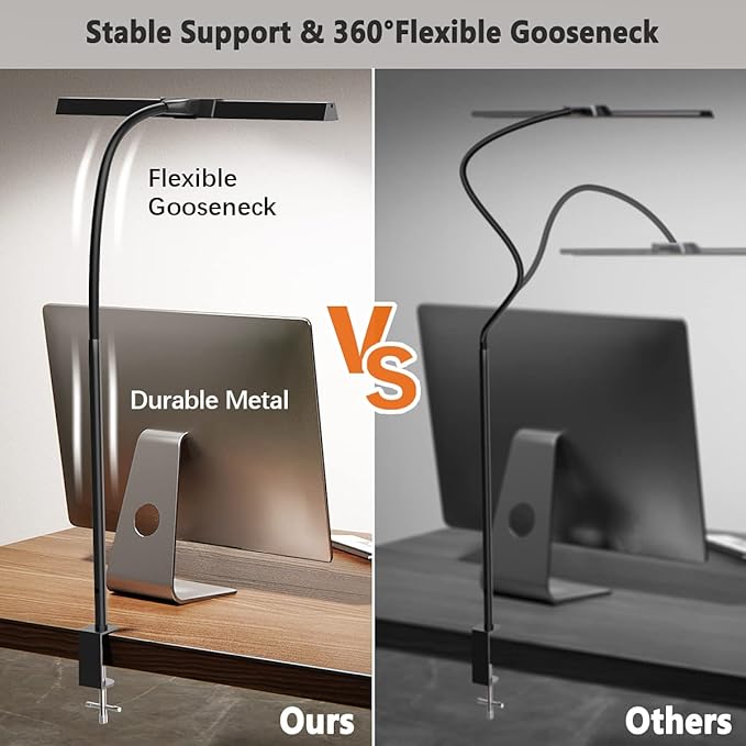 LED Desk Light for Office - Flexible Monitor Light Bar,Adjustable Gooseneck Clamp Desk Lamps, 12W Clip Table Lamp with USB Adapter for Workbench Computer Screen Working Reading Study - LeafyLoom