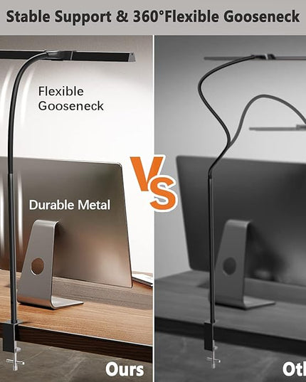 LED Desk Lamp for Home Office - 12W Desk Light Bar with Charger, 25 Lighting Modes, Eye-Caring Modern Flexible Gooseneck Clip Table Lamps for Monitor Study Office Workbench - LeafyLoom
