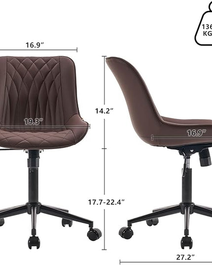 YOUNIKE Desk Chair with Wheels Armless Office Chair Swivel Rolling Task Chair with Back Upholstered Faux Leather Computer Chair Height Adjustable Modern Ergonomic Seat, Loads 300 lbs, Brown - LeafyLoom