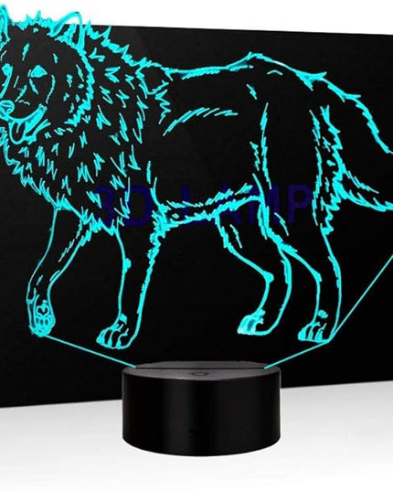 3D Illusion Animal Wolf Optical Night Light 7 LED Color Changing Desk Table Lamp Acrylic Flat Painted Image for Kiddie Kids Children Family Home Office Childrenroom Theme Decoration - LeafyLoom